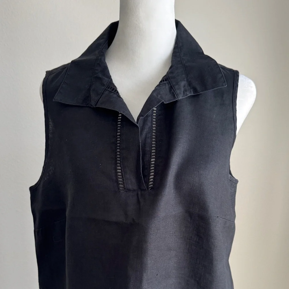 Chicos no iron linen Sleeveless Black Collared Top - Picture 2 of 10